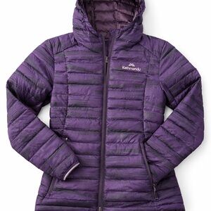 MEC Kathmandu Heli 600 Down Women's Hooded Puffer Jacket in Purple